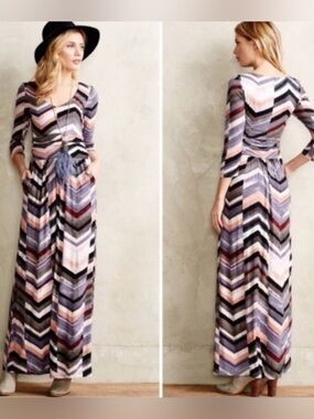 Anthropologie Maeve Novela Chevron Striped Maxi Dress